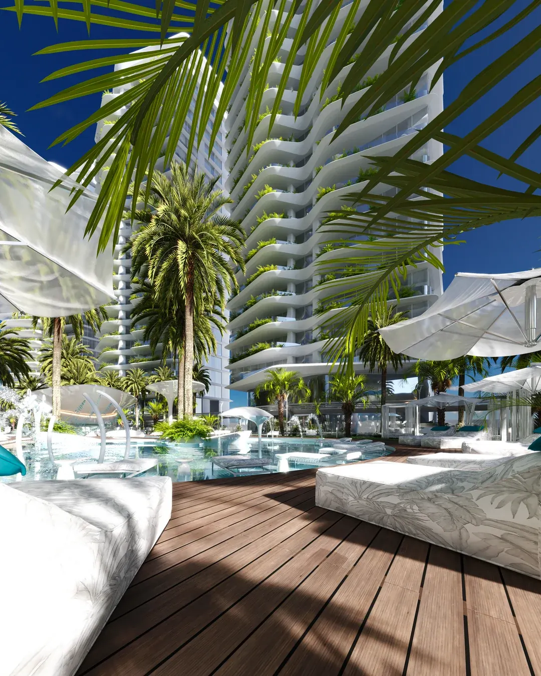Restaurante e espaço parrilha do Pool Club ao entardecer