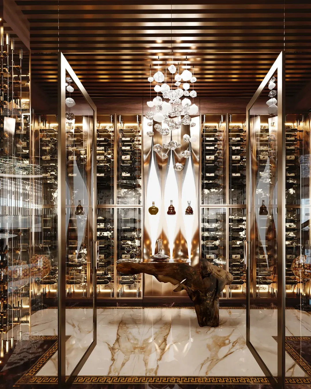 Adega de cristal com temperatura controlada do Wine Club