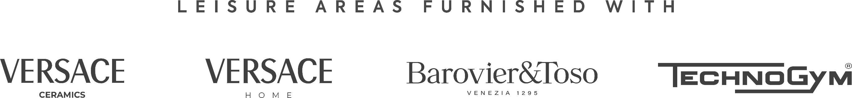 Áreas de lazer mobiliadas e revestidas por Versace Ceramics, Versace Home, Barovier & Toso e Technogym